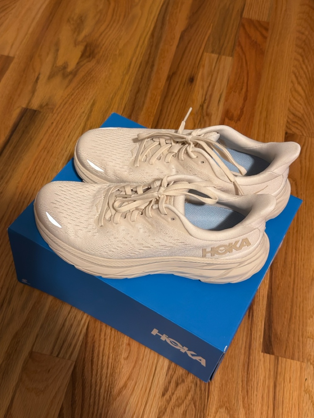 Hoka Women's Clifton 8 Cream Athletic Running Shoes - Neutral Tone